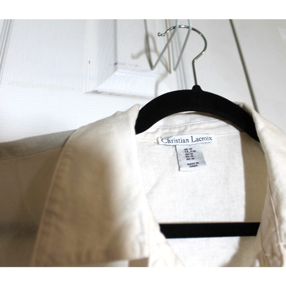 Christian Lacroix Ivory Linen Blend Blouse w/ Cutwork Lace sz M - Picture 4 of 4